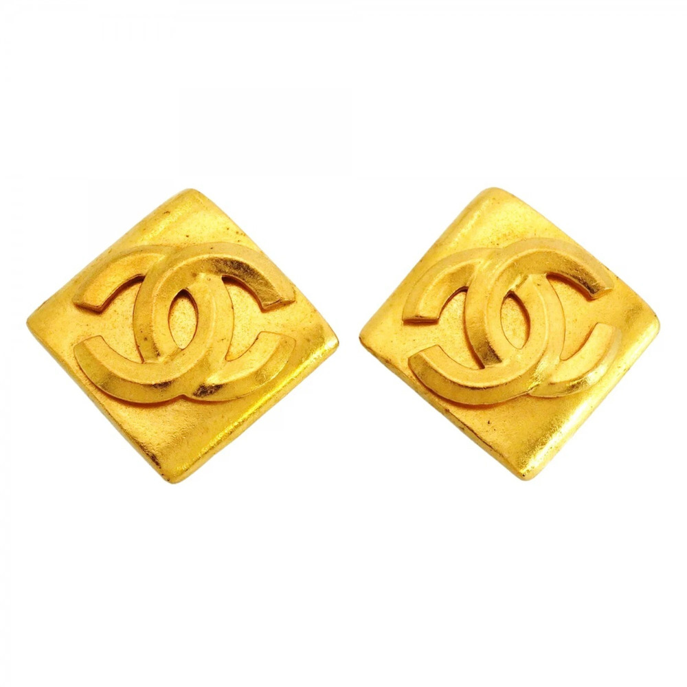 CHANEL Gold Diamond Logo Earrings